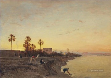 A orillas del Nilo Egipto Victor Huguet Orientalista Pinturas al óleo